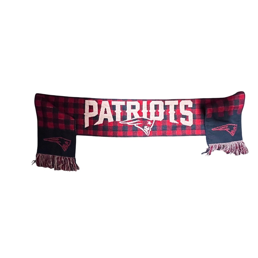 New England Patriots FOCO Knit Scarf Red Black Buffalo Plaid NFL Football - Picture 2 of 3